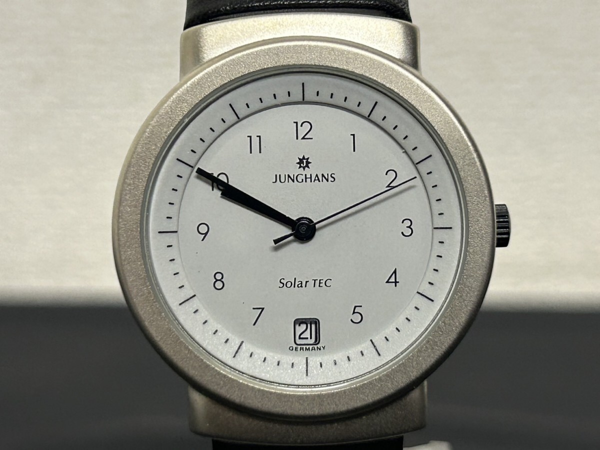 A2 JUNGHANS ユンハンス 14/1713 801 Solar TEC デイト 白文字盤 メンズ腕時計 ブランド腕時計 現状品の画像1