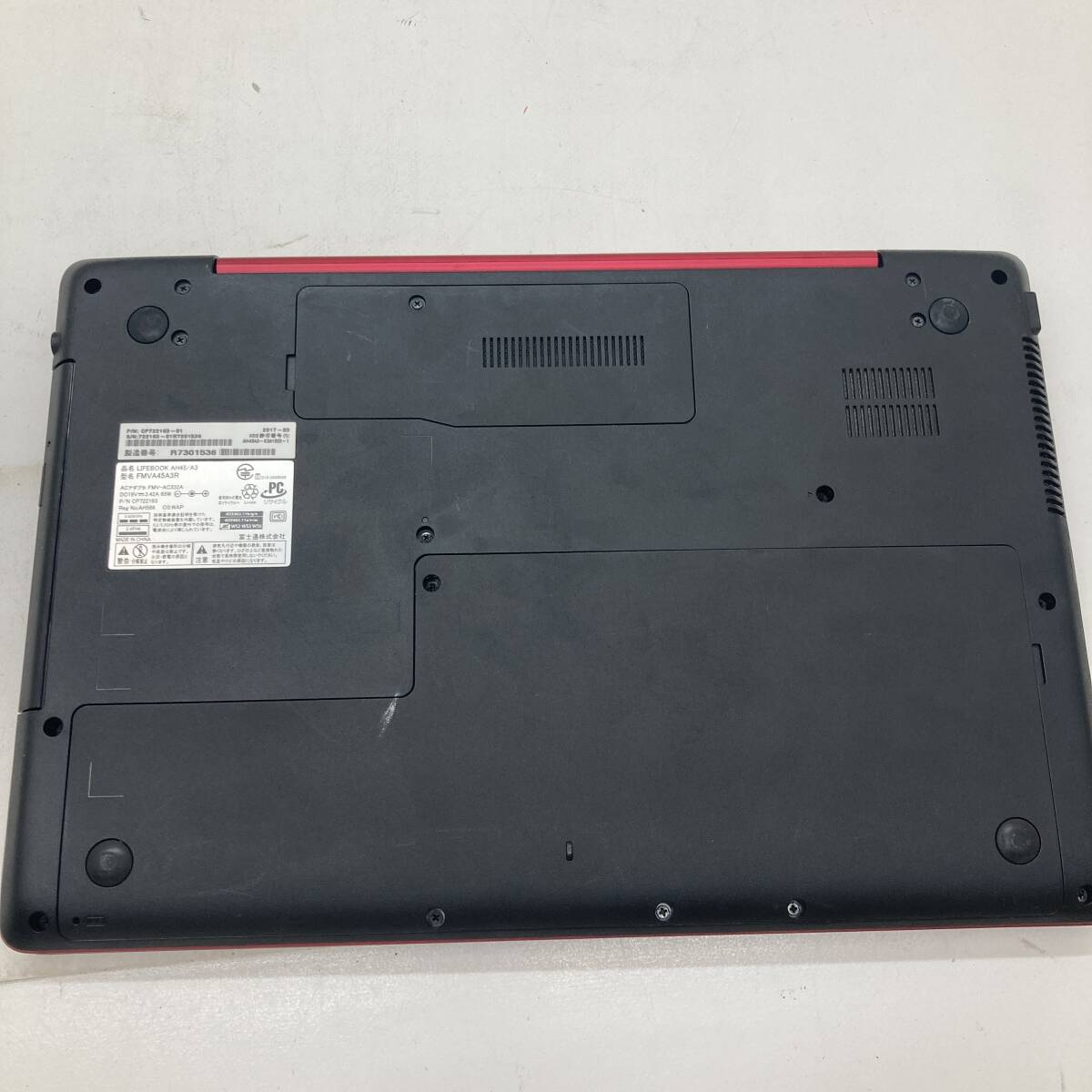 【1円～】富士通 ノートパソコン LIFEBOOK AH45/A3 FMVA45A3R [ルビーレッド] 15.6インチ 本体のみ PC ※充電コード欠品【現状/中古品】の画像5