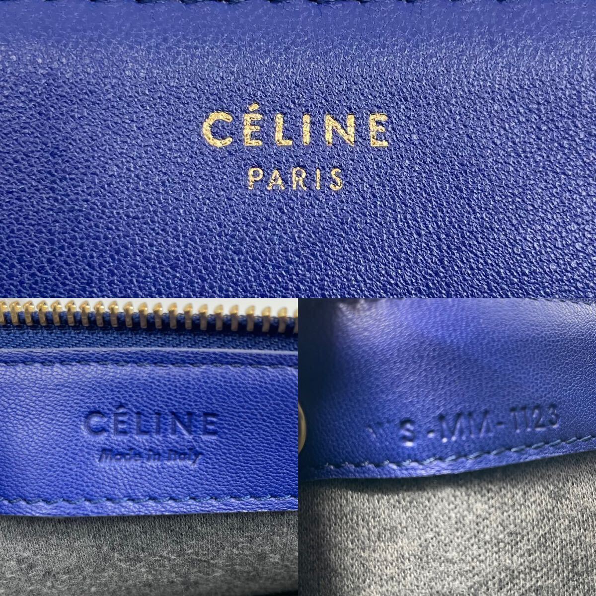 1円【極美品!】CELINE セリーヌ ショルダーバッグ クラッチ ポーチ 2way トリオ ラージ ブルー 青 レザー 本革 フィービー期 レディース_画像10