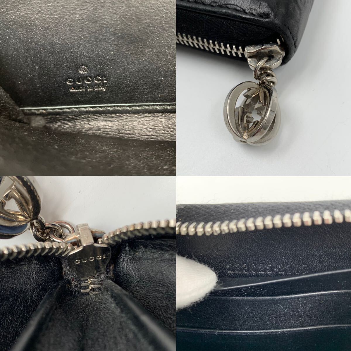 1円【極美品】GUCCI グッチ 長財布 ロングウォレット ラウンドジッパー ファスナー GG柄 シマレザー 黒 ブラック 本革 レザー メンズ_画像10