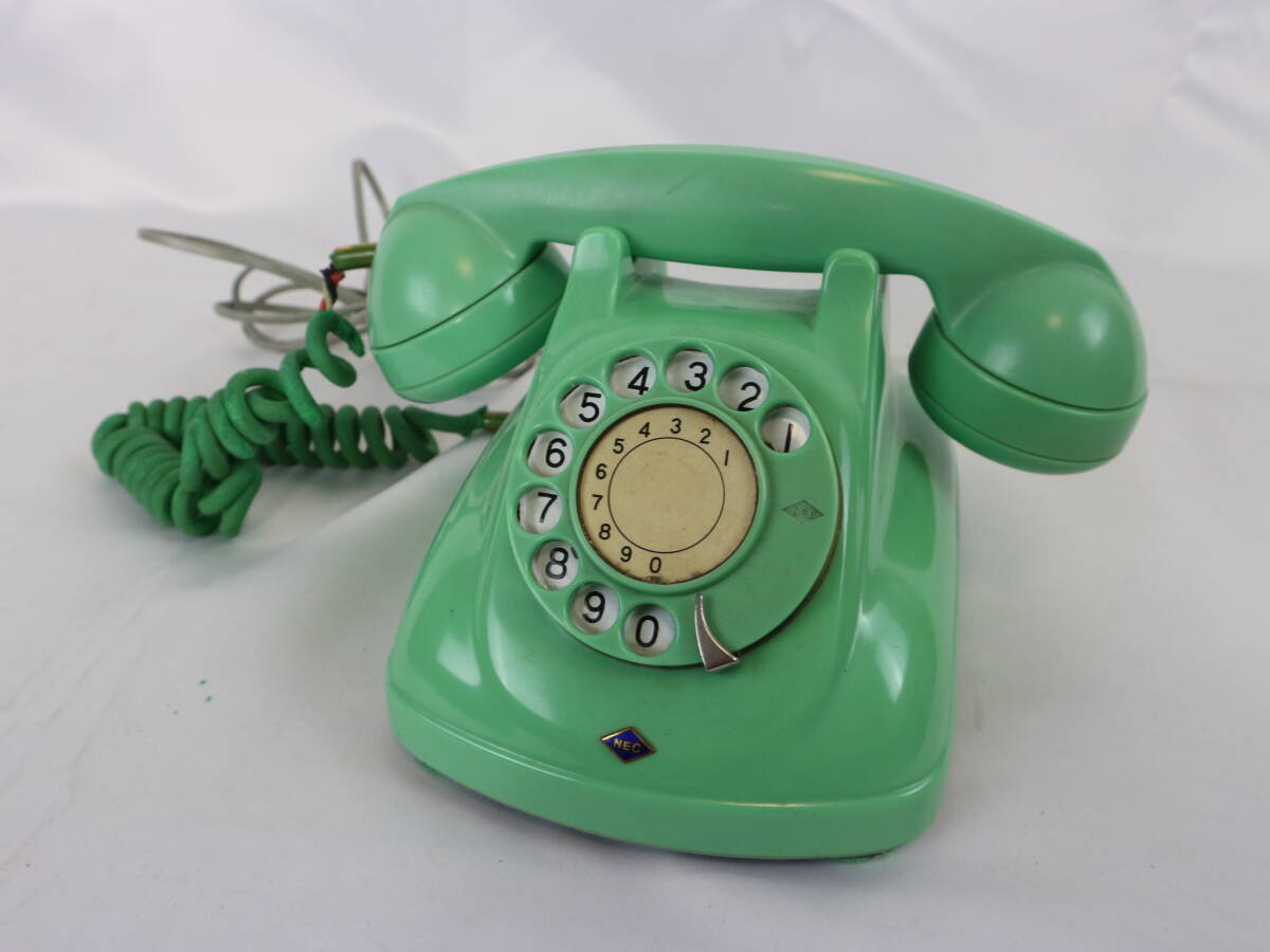 昭和レトロ 家庭用 電話機 ダイヤル式 NEC 三菱 東京久保電話機（KB） 4点まとめ 黒電話 緑 紫 パープル 当時物の画像5