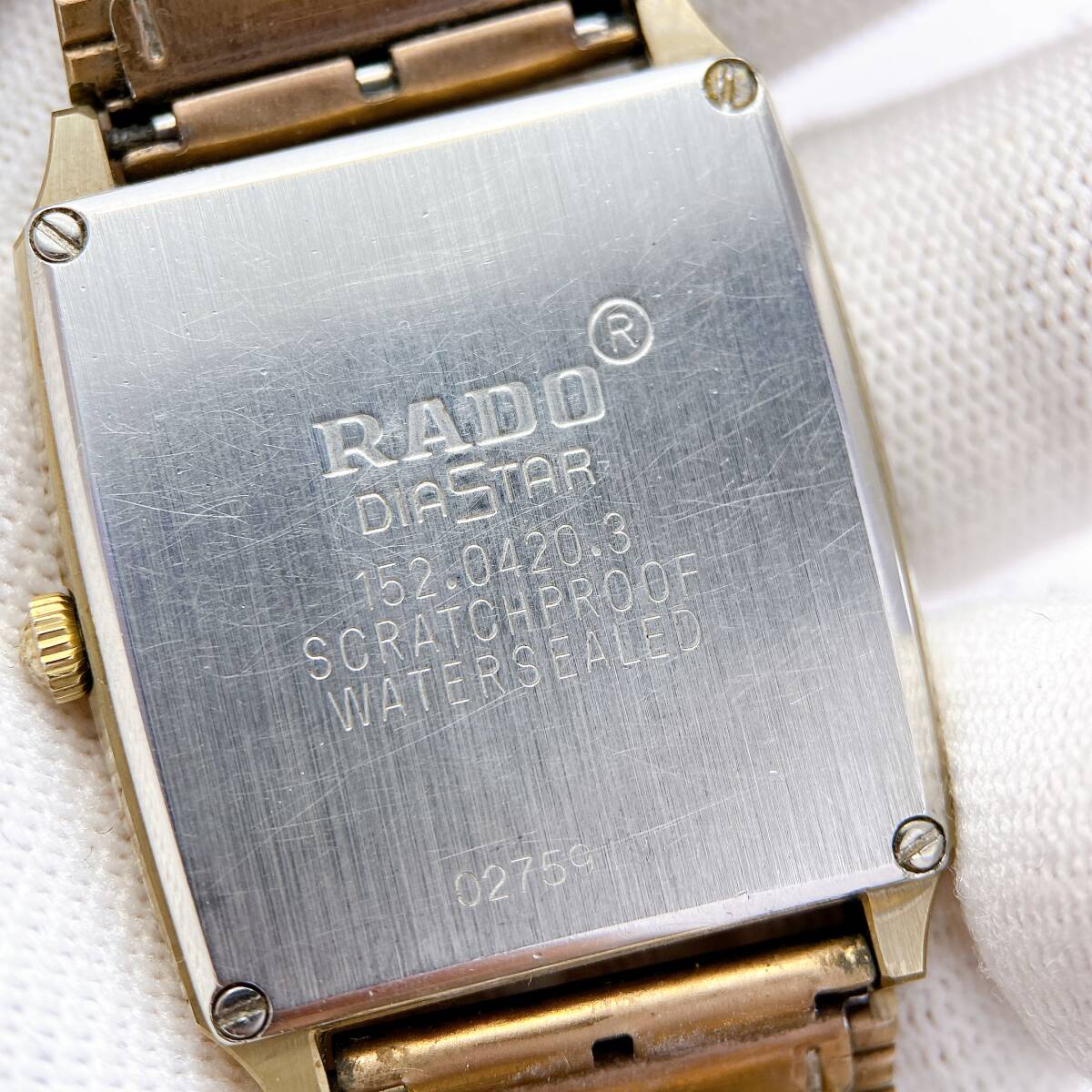 【稼働品】ラドー RADO ダイヤスター DIASTAR メンズ 腕時計 クオーツ デイト 3針 152.0420.3 ステンレスベルト ゴールドシャンパン 動作の画像7
