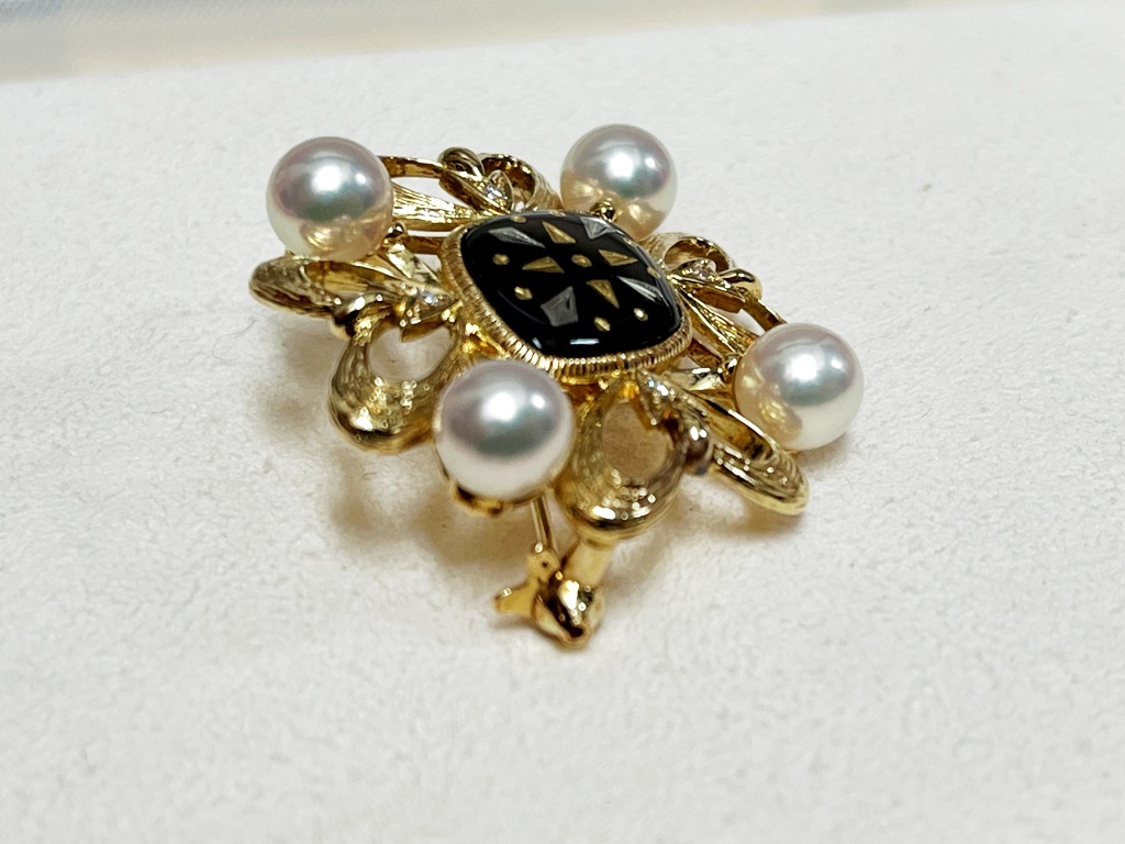 ☆MIKIMOTO/ミキモト K18 約6㎜パール ダイヤ4P ブローチ 貝M刻印《中古品/きれいめ》☆ _画像6