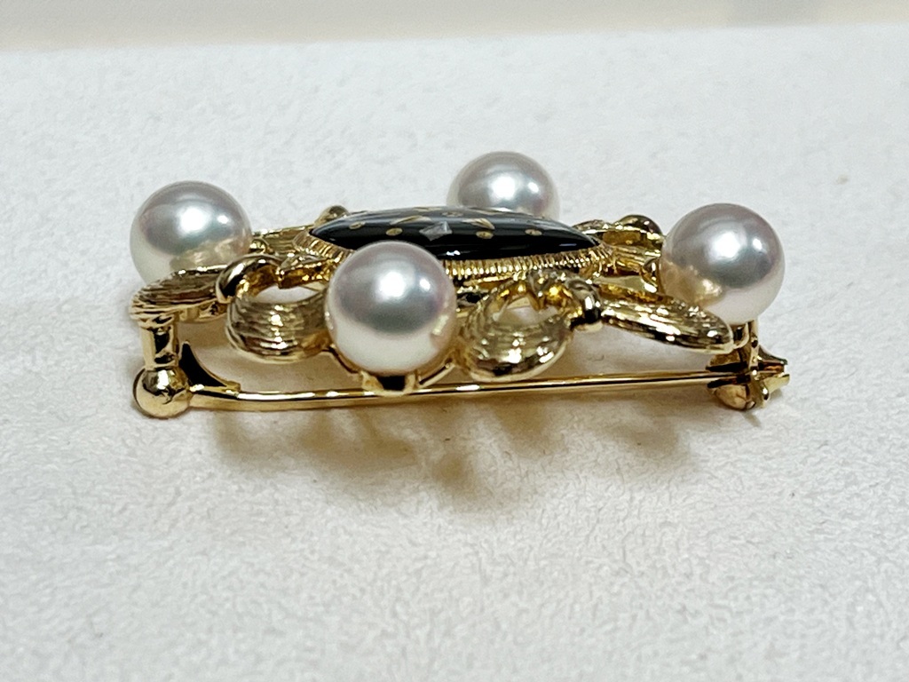 ☆MIKIMOTO/ミキモト K18 約6㎜パール ダイヤ4P ブローチ 貝M刻印《中古品/きれいめ》☆ _画像4