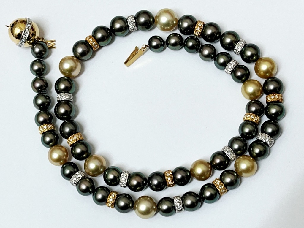 ☆MIKIMOTO/ミキモト JKa 750 約7~11㎜パール 真珠 ダイヤ 貝M刻印 Mチャーム《中古品》黒蝶？ 南洋？☆ の画像6