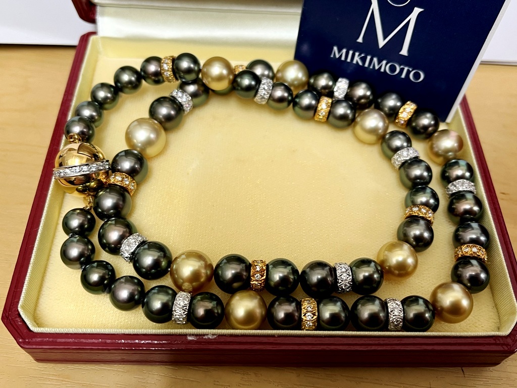 ☆MIKIMOTO/ミキモト JKa 750 約7~11㎜パール 真珠 ダイヤ 貝M刻印 Mチャーム《中古品》黒蝶？ 南洋？☆ の画像2