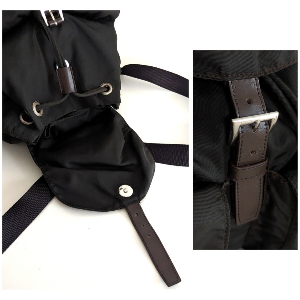 良品 プラダ ナイロン レザー 巾着 ミニリュック vintage バッグ 良品 プラダ ナイロン レザー 巾着 ミニリュック vintage バッグ