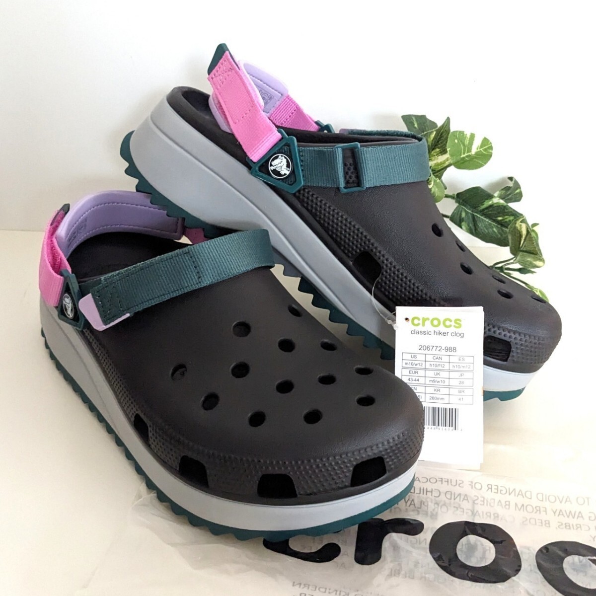  new goods * Crocs Classic Hiker Clog Classic high car clog thickness bottom sandals shoes outdoor camp black green pink black 28.