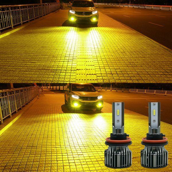 LEDフォグランプ 車検対応 12000LM レモンイエロー H3/H8/H9/H11/H16/HB3/HB4 イエロー 黄色 3000K 2個セット FG240の画像1