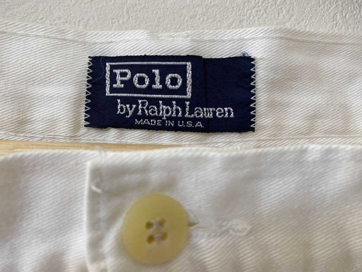 90s USA製 ポロ ラルフローレン コットンショーツ ツータック 白色 POLO Ralph ローレン 32_画像1