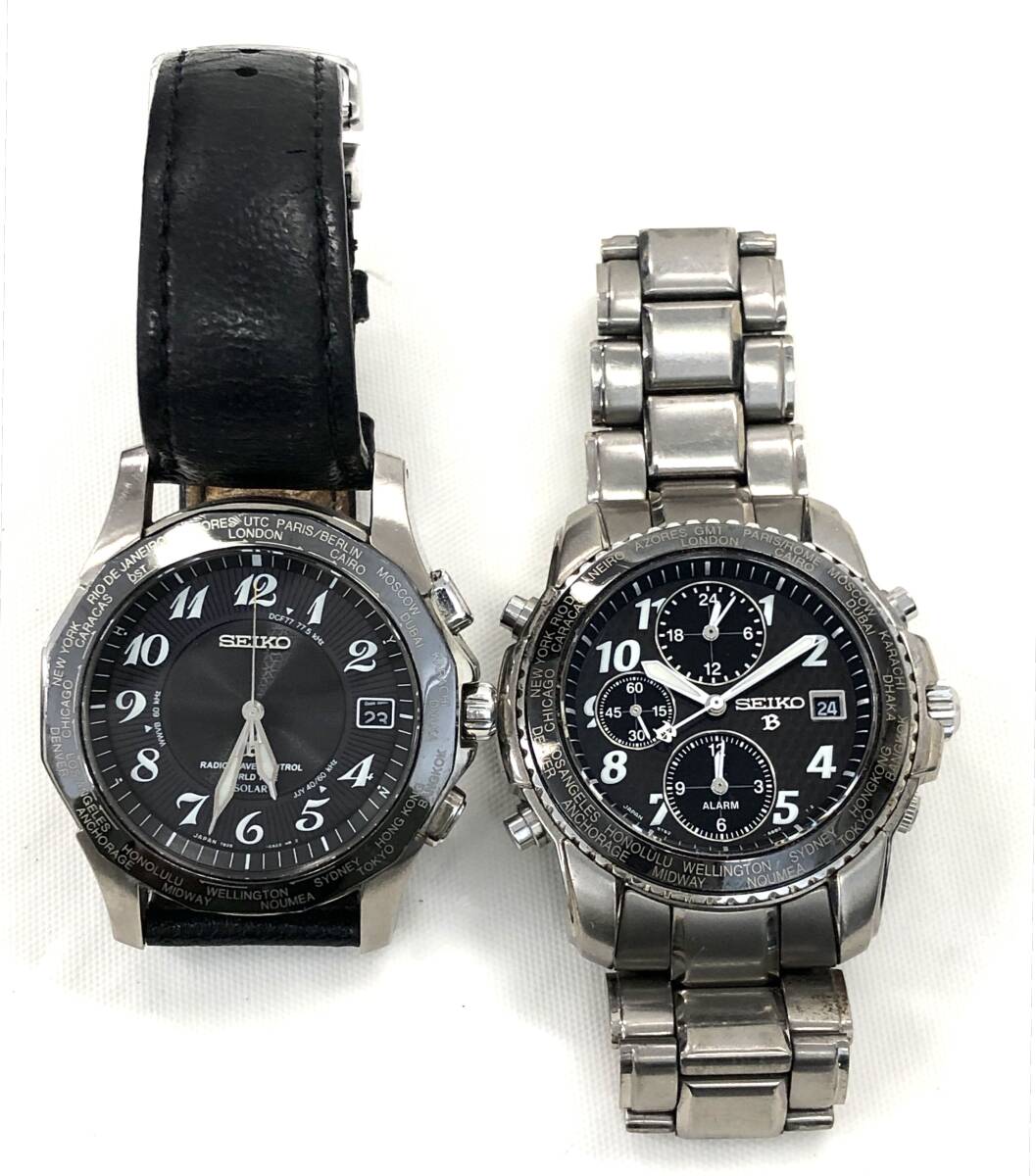 T04/101 SEIKO セイコー 時計セット 2点 アナログ 腕時計 BRIGHTZ ブライツ 5T52-6B90 ブライツ 7B25-0AA0 電波時計 チタン レザー メタルの画像1