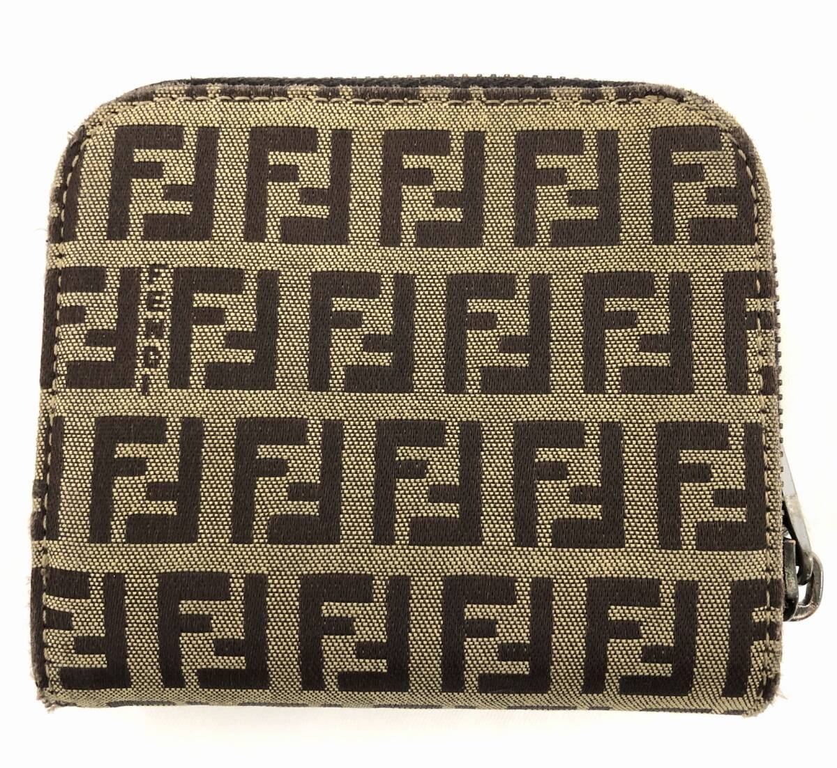 T04/134 FENDI フェンディ ラウンドファスナー ズッキーノ ウォレット 財布 二つ折り財布 札入れ 小銭入れ カード収納 ブラウン系/ベージュ_画像2