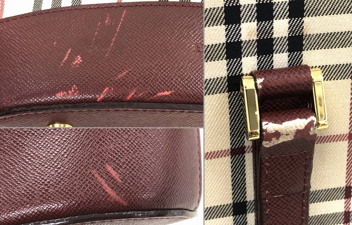 T04/181 BURBERRY Burberry handbag bucket type tote bag noba check pattern canvas leather handbag beige / Brown 