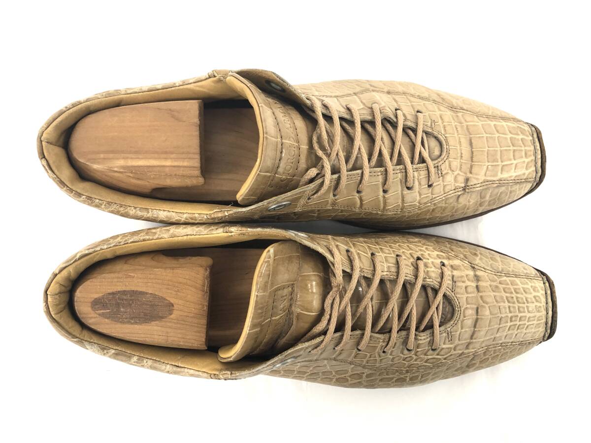 T04/144 GIORGIO ARMANIjoru geo Armani black ko leather sneakers leather shoes beige group 