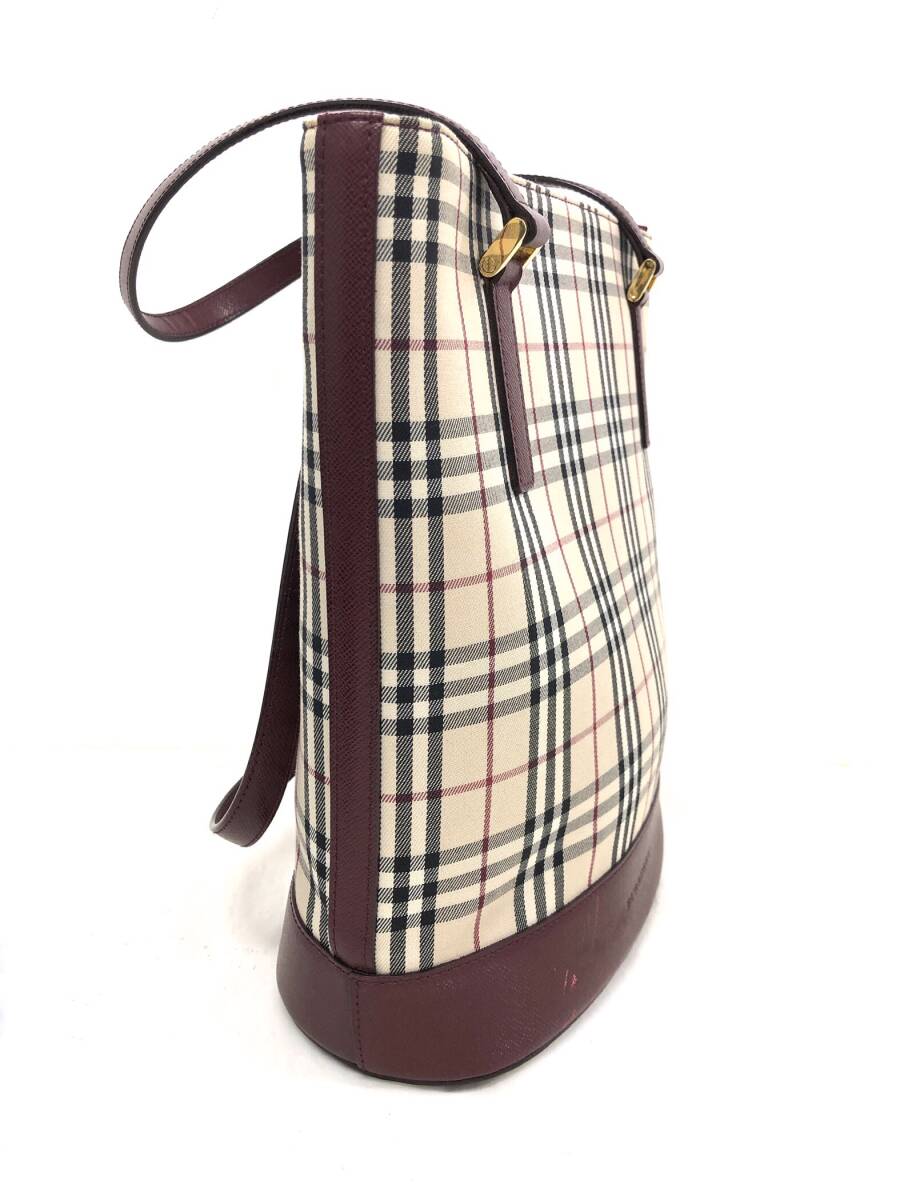 T04/181 BURBERRY Burberry handbag bucket type tote bag noba check pattern canvas leather handbag beige / Brown 
