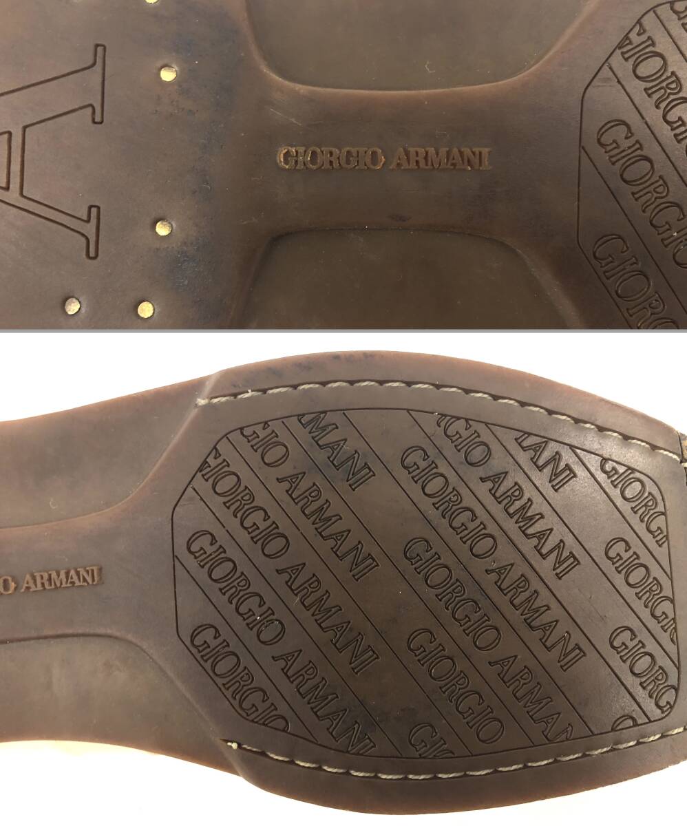 T04/145 GIORGIO ARMANIjoru geo Armani black ko leather sneakers leather shoes cream series 