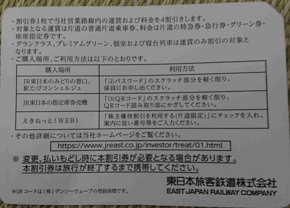 ②2枚 JR東日本 株主優待割引券 4割引 クーポン 東日本旅客鉄道 旅行 出張 観光 宿泊 新幹線 特急 東京 東北 上越 山形 秋田 ジェイアールの画像2