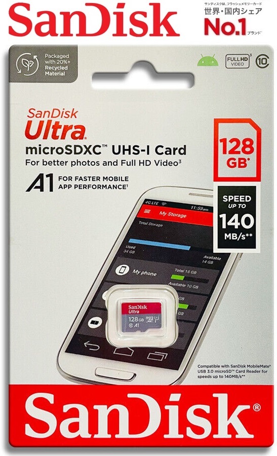 128GB サンディスク microSDXCカード UHS-1 class10 A1対応140MB/s 防水 microSDXCメモリカード SDSQUAB-128G-GN6MN Ultra_画像1