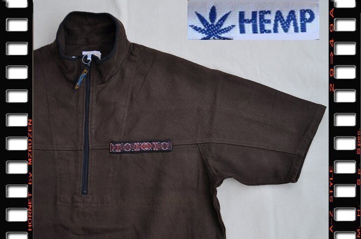 HEMP ヘンププルオーバーショートスリーブシャツ　ブラウン　サイズM　新品厚めの麻素材_画像1