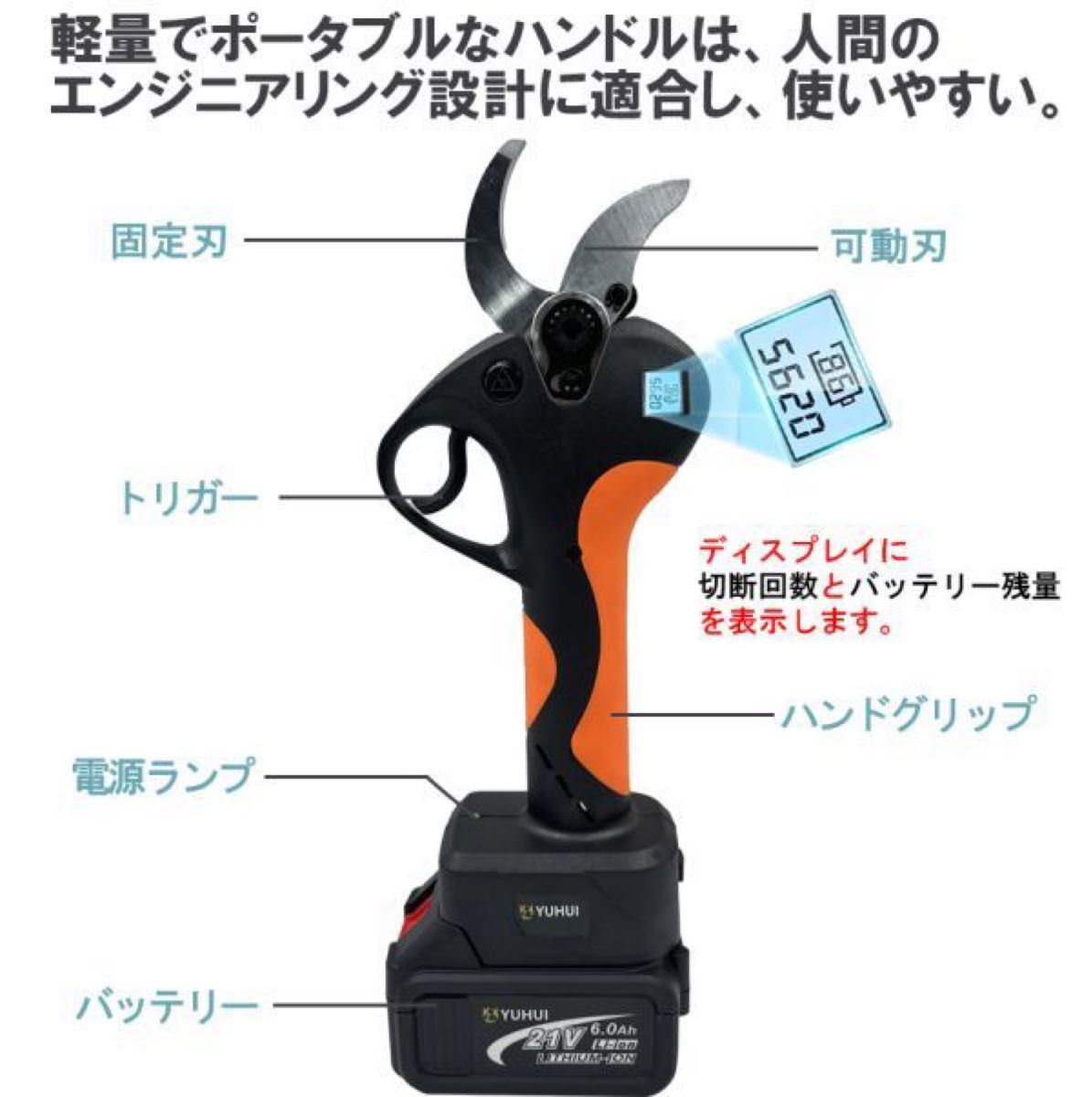 新型電動ハサミ 充電式 切断直径50mm 庭木/枝切り/果樹用/電線/ケーブルなど バッテリー2個&替刃2セット★保証付き