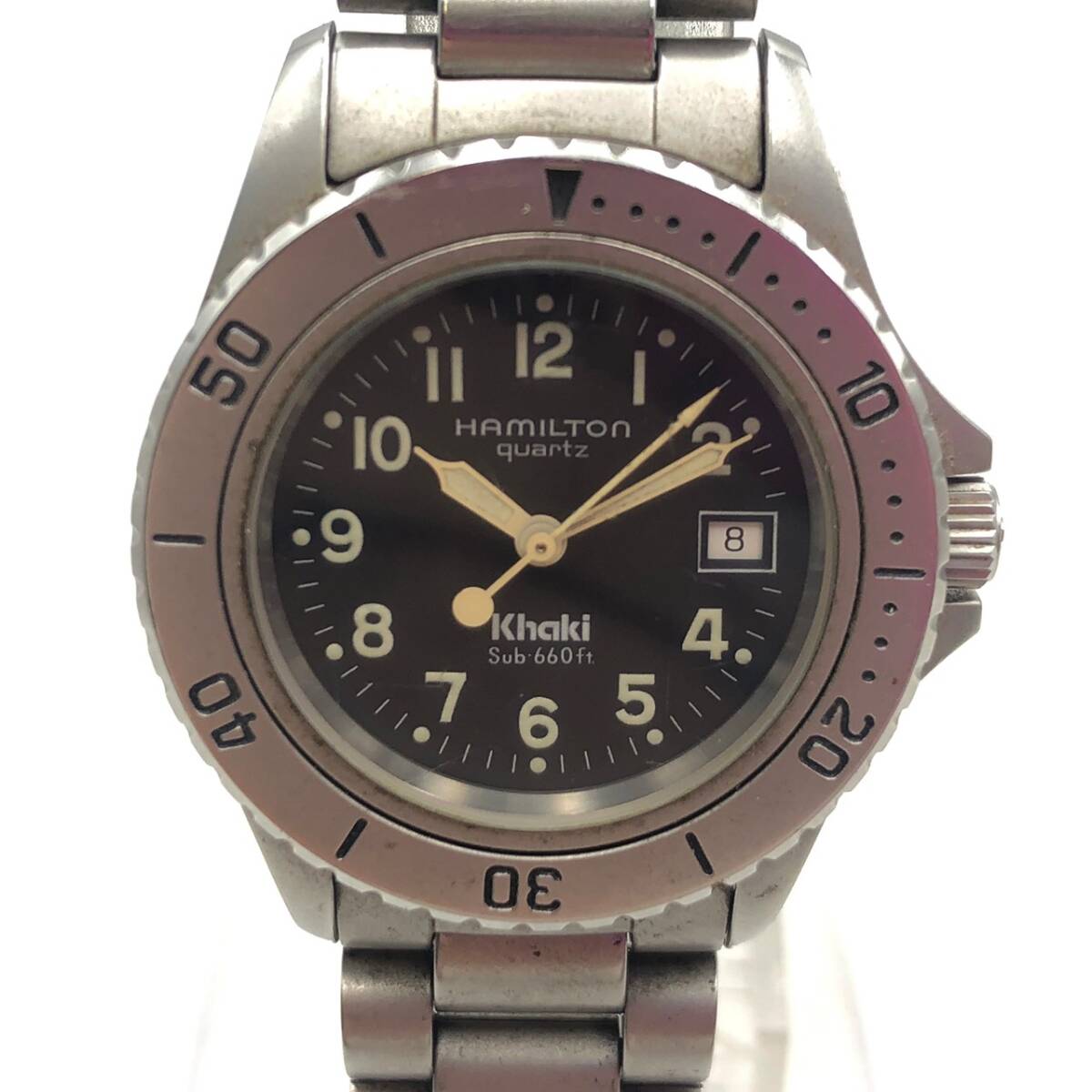 BCm011R 60 HAMILTON ハミルトン 8587B khaki Sub カーキ サブ レディース クオーツ 腕時計 デイト ブラック文字盤の画像1