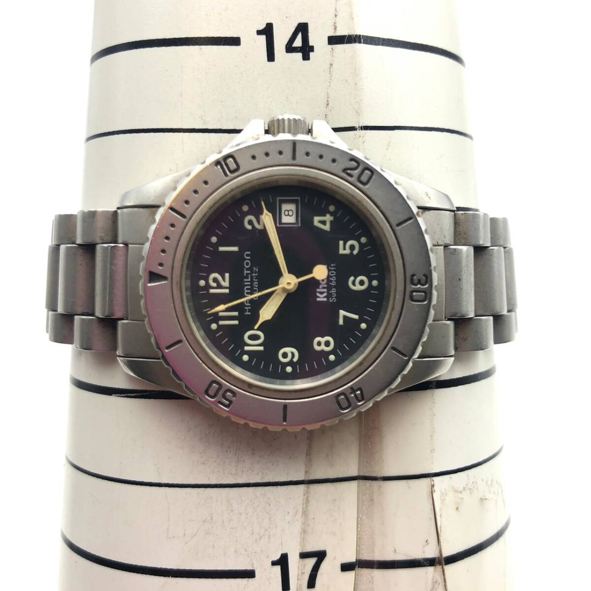 BCm011R 60 HAMILTON ハミルトン 8587B khaki Sub カーキ サブ レディース クオーツ 腕時計 デイト ブラック文字盤の画像9
