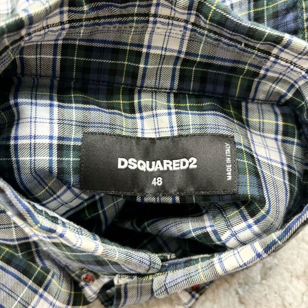 『未使用級！』イタリア製 DSQUARED2 ディースクエアード エルボパッチ 長袖 ボタンダウンシャツ チェック 48/Lサイズ 国内正規品