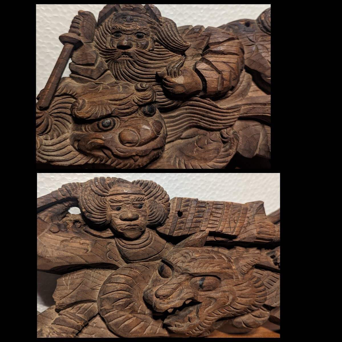 時代　彫刻　木彫り　神社　だんじり　欄間　獅子　武士　骨董品　アンティーク_画像1
