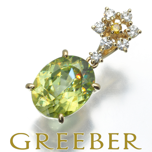 値引 4.21ct スフェーン ペンダントトップ タサキ イエロー&クリア 鑑別書BLJ K18YG フラワー ダイヤ ネックレス、ペンダント、チョーカー