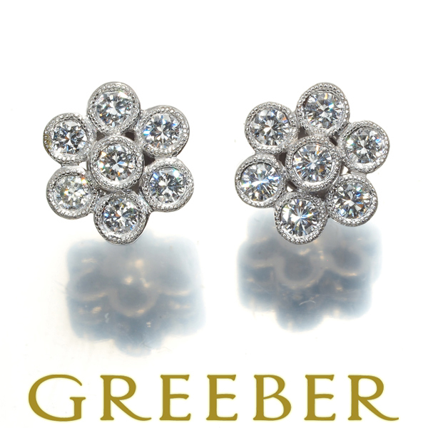 【感謝価格】 ダイヤ 0.28ct/0.28ct Pt950 ピアス ミルグレイン フラワー プラチナ台