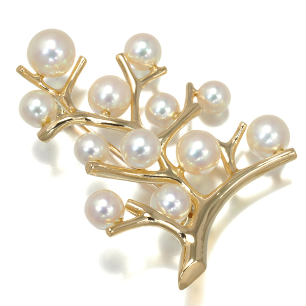  Mikimoto brooch pearl Akoya pearl 5.0-7.0mm. luck. tree K14YG BLJ
