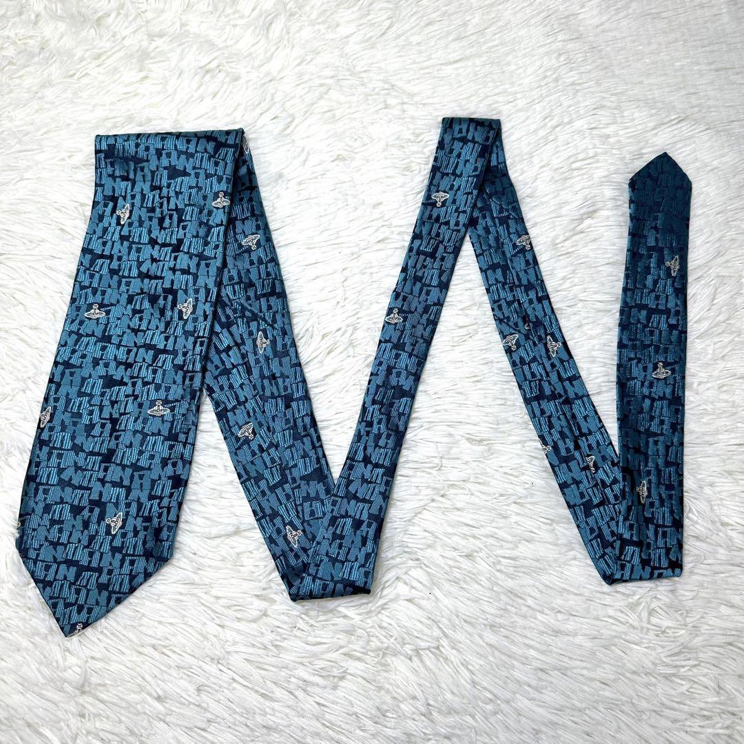  прекрасный товар * Vivienne Westwood галстук o-b оттенок голубого шелк 100%