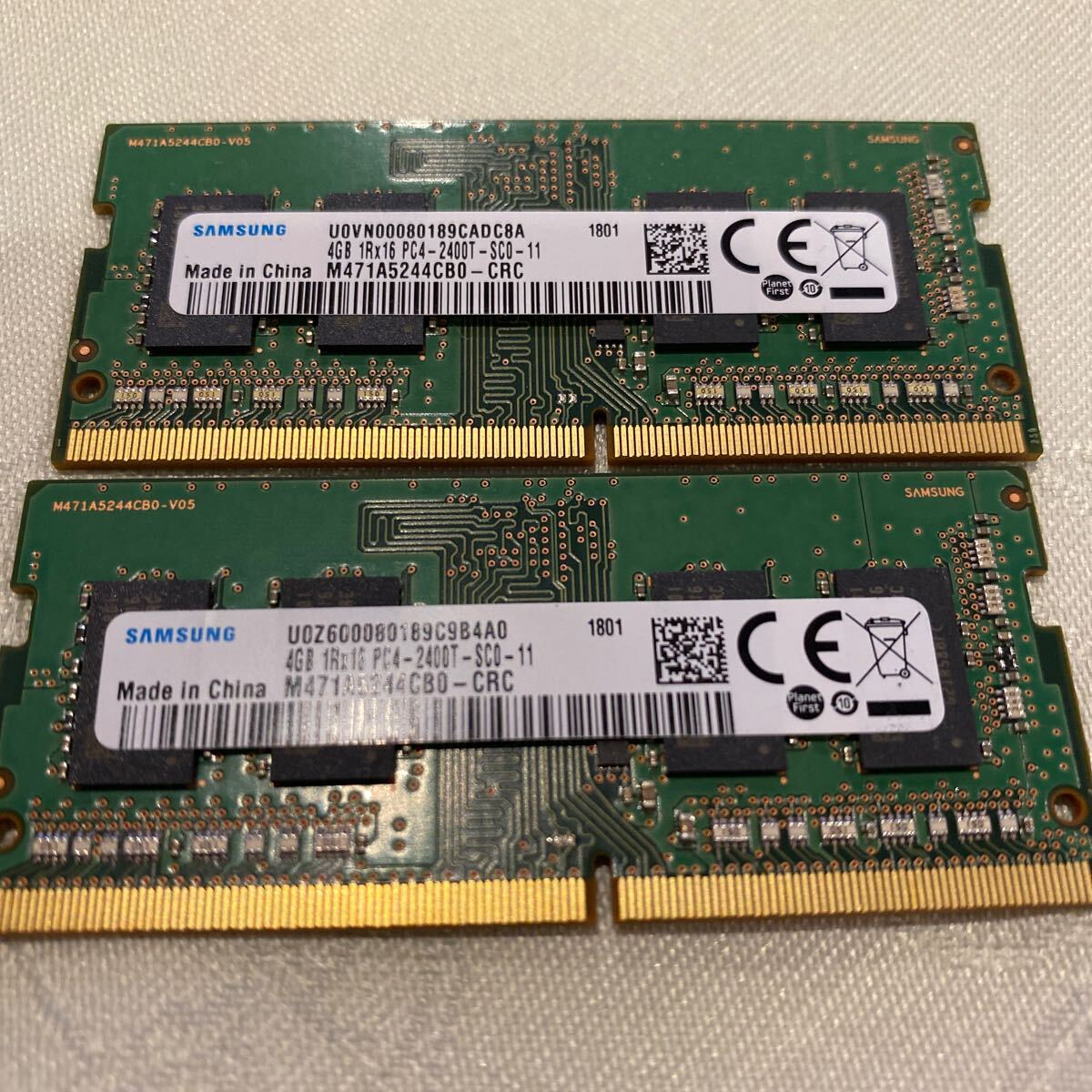 SAMSUNG DDR4 19200 1RX16 PC4 2400T 4GBX2枚セット(8GB)⑤の画像1