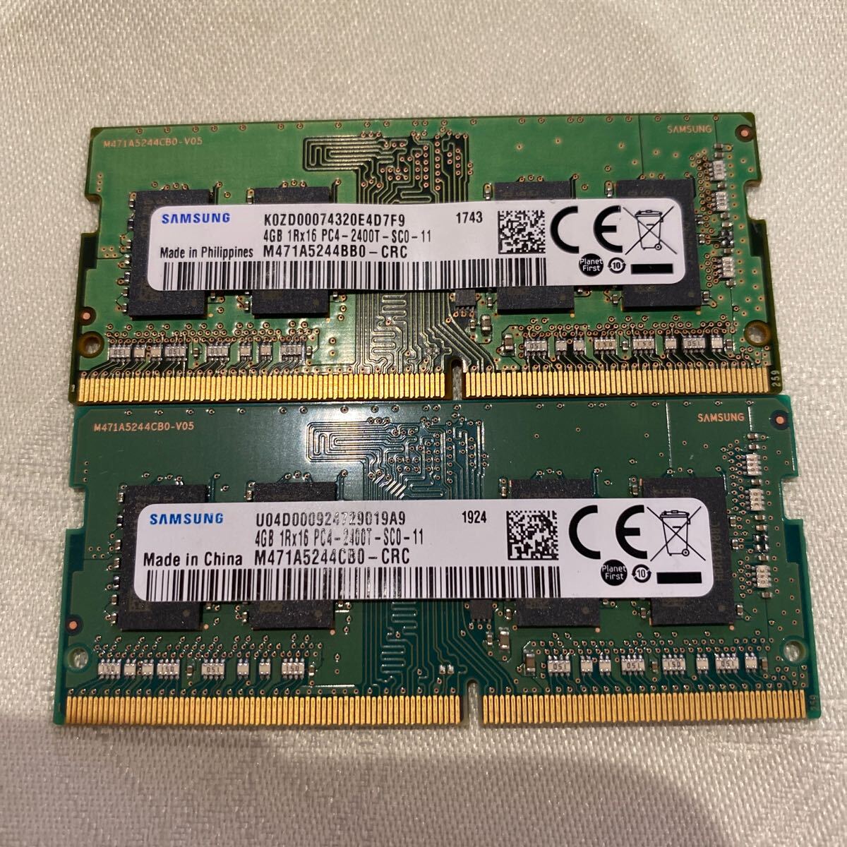 SAMSUNG DDR4 19200 1RX16 PC4 2400T 4GBX2枚セット(8GB)の画像1