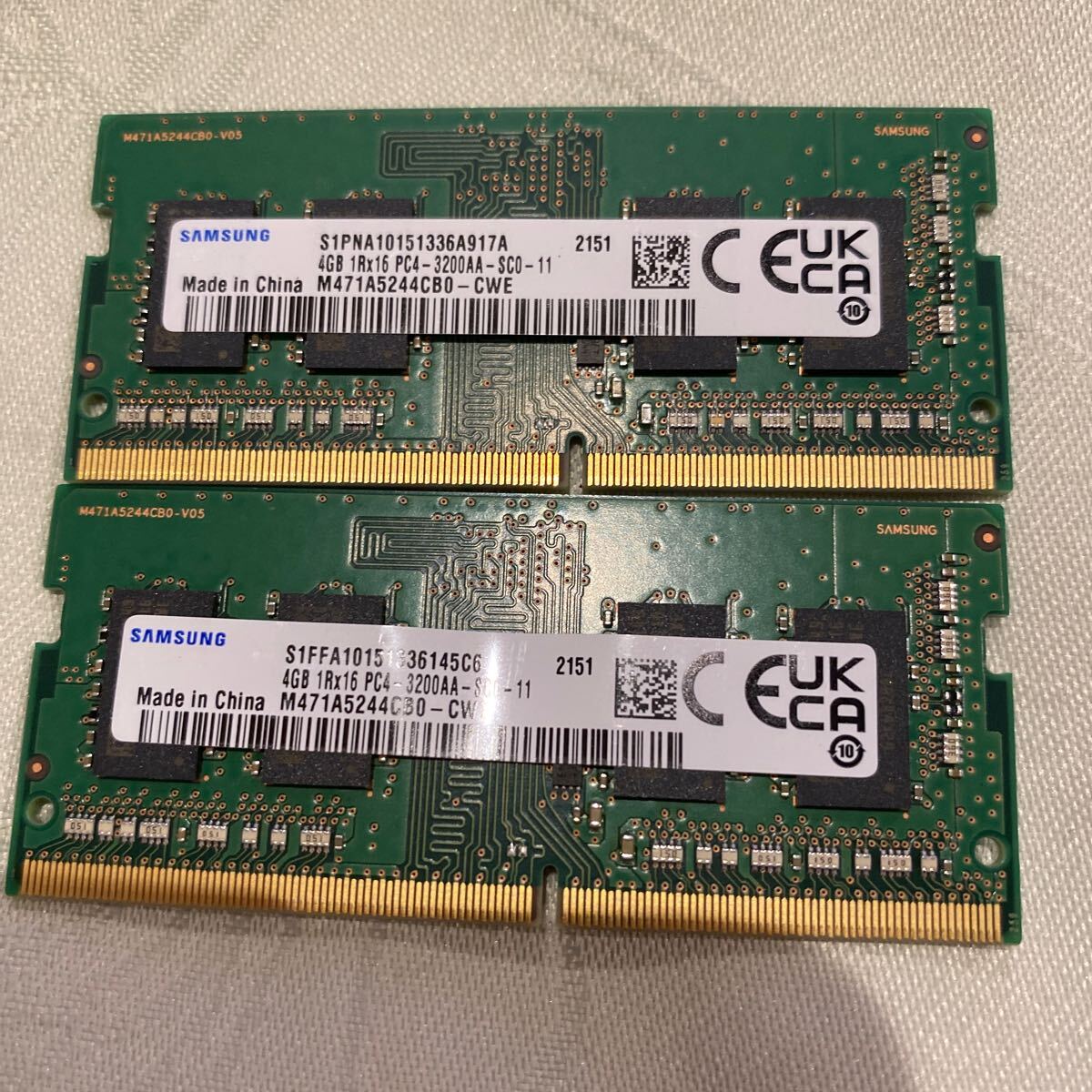 SAMSUNG PC4 25600 1RX16 DDR4 3200AA 4GBX2枚セット（8GB)②の画像1