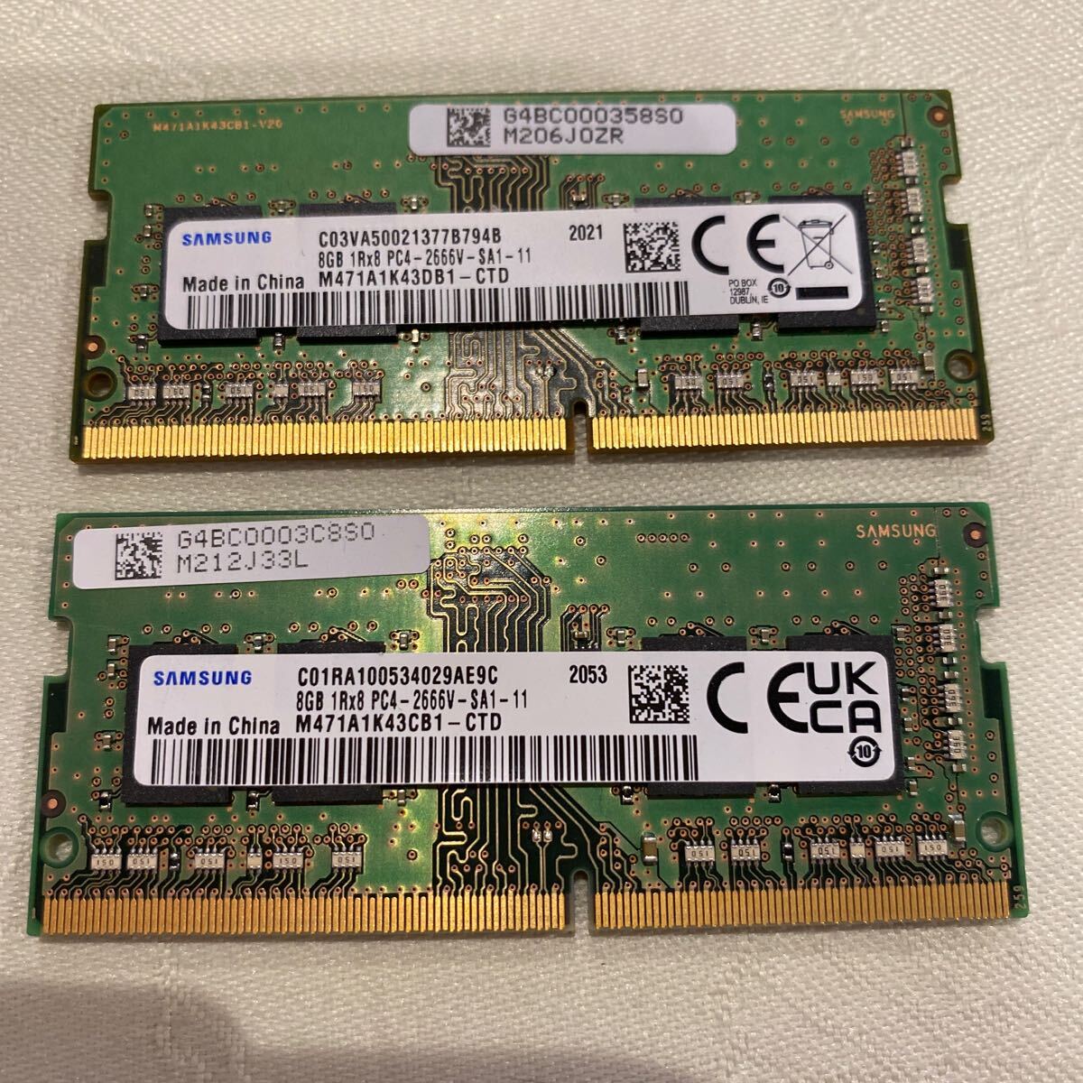 SAMSUNG 1RX8 PC4 21300 DDR4 2666V 8GBX2枚セット（16GB)②_画像1