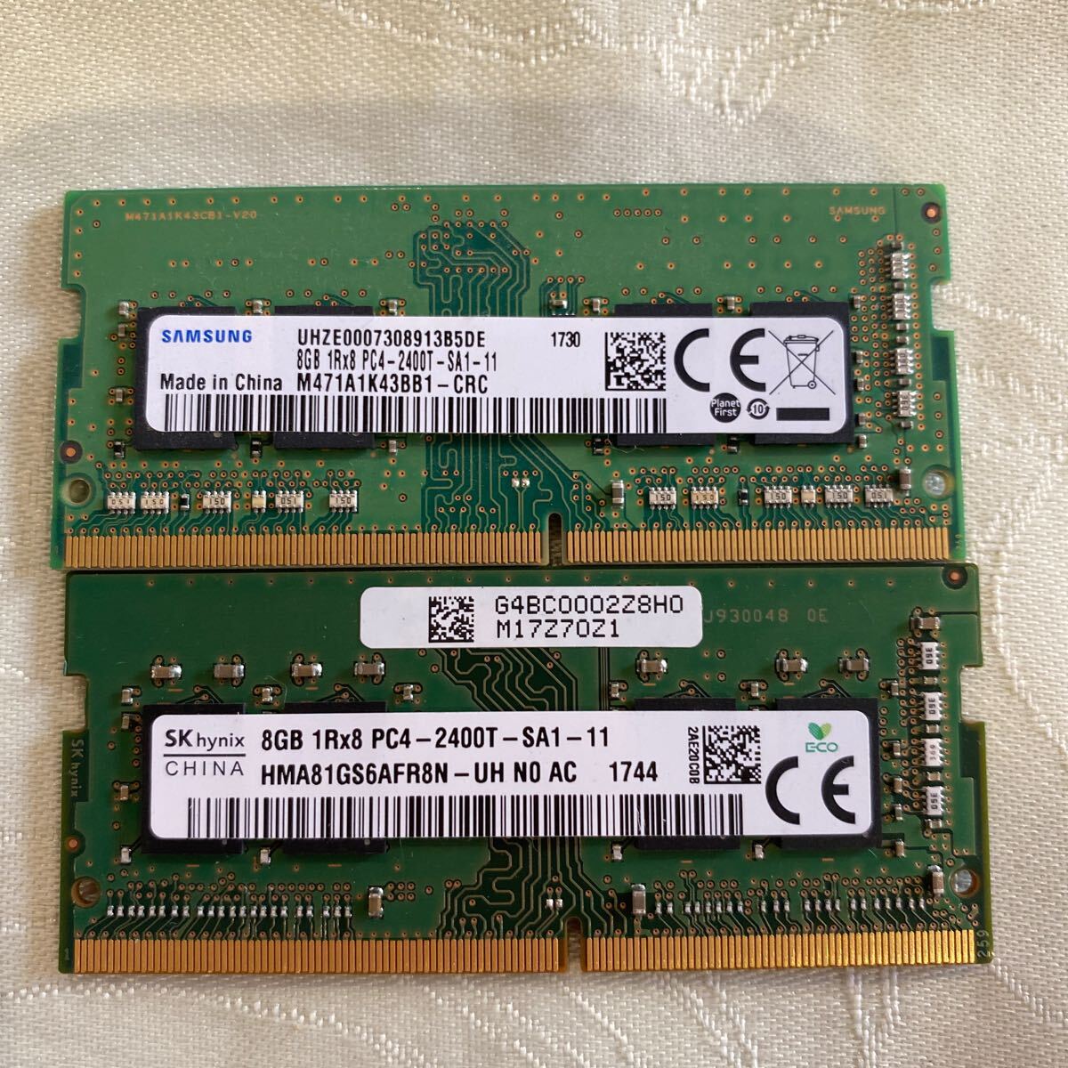 SKhynix,SAMSUNG DDR4 19200 1RX8 PC4 2400T 8GBX2枚セット(16GB)の画像1