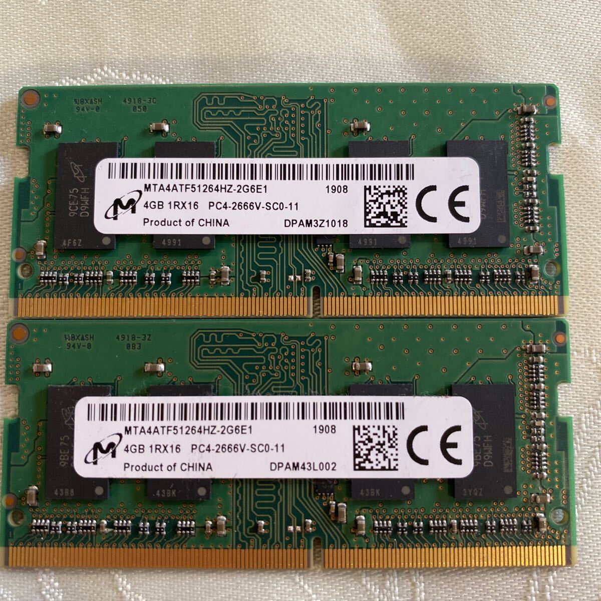 micron 1RX16 PC4 21300 DDR4 2666V 4GBX2 pieces set (8GB)②