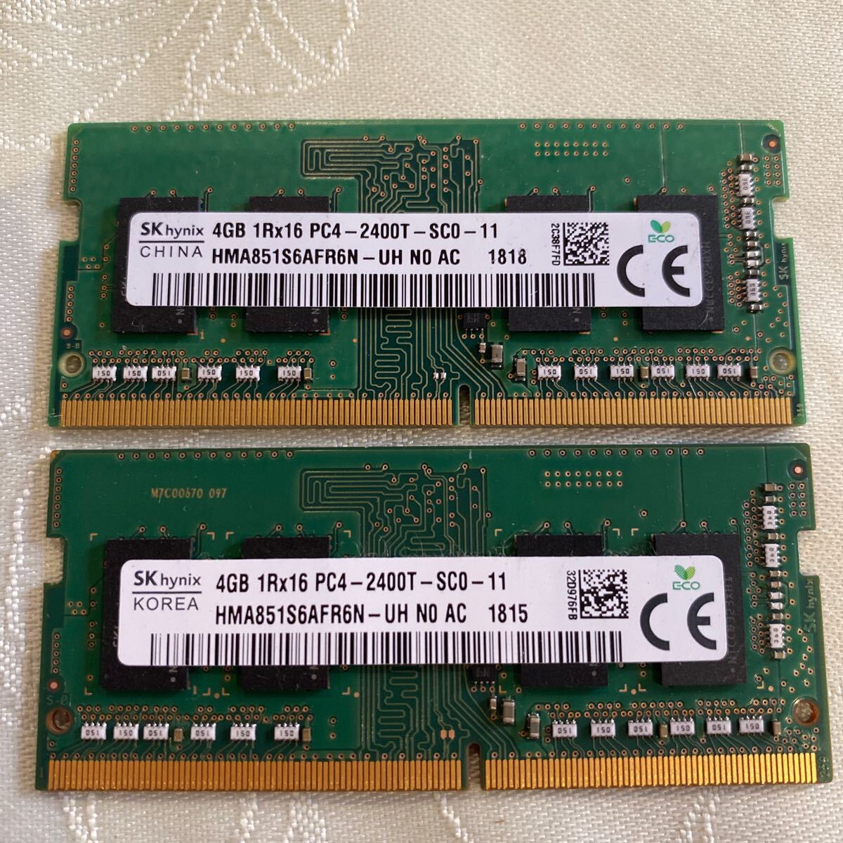 SKhynix DDR4 19200 1RX16 PC4 2400T 4GBX2枚セット(8GB)⑦_画像1