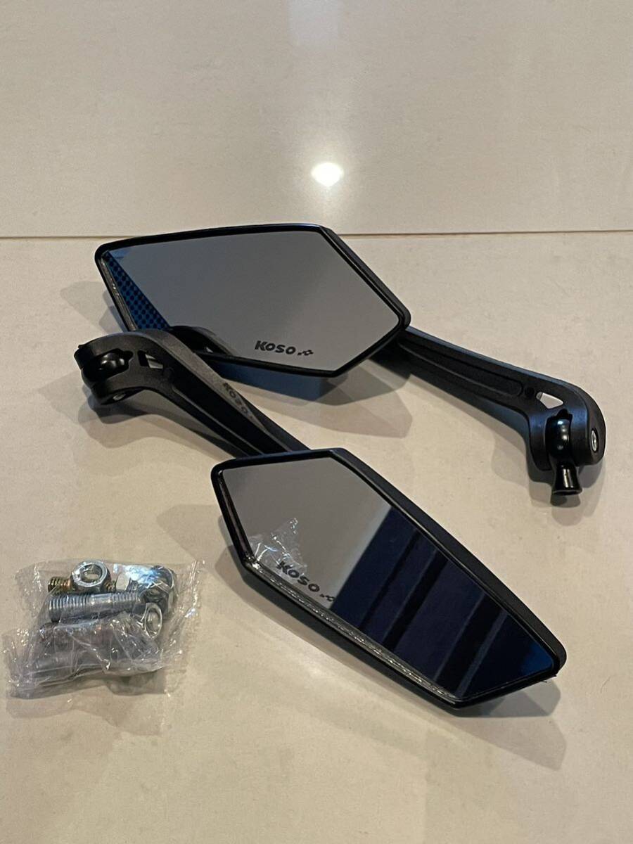 KOSO MOTORCYCLE MIRROR #2516 BLACK コーソーミラー 汎用 8mm 10mm 正ネジ、逆ネジ付き 取り付けのみ 未走行の画像1