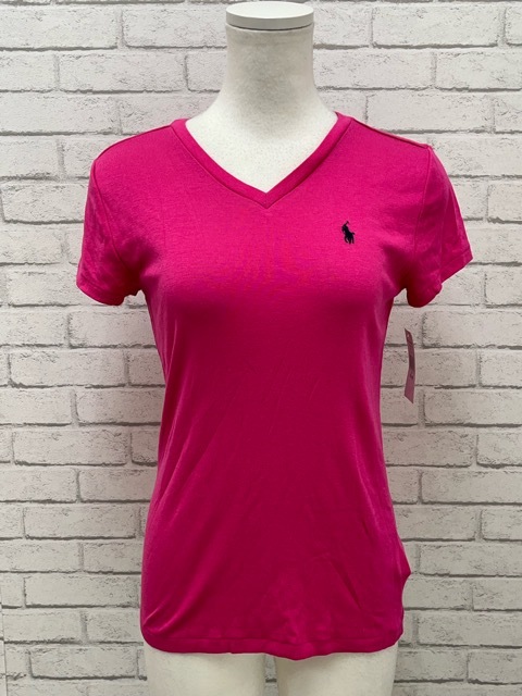 (J03733)未使用タグ付　 ポロラルフローレン/POLO RALPH LAUREN 　Vネック　半袖Tシャツ　ピンク　 XL16_画像4
