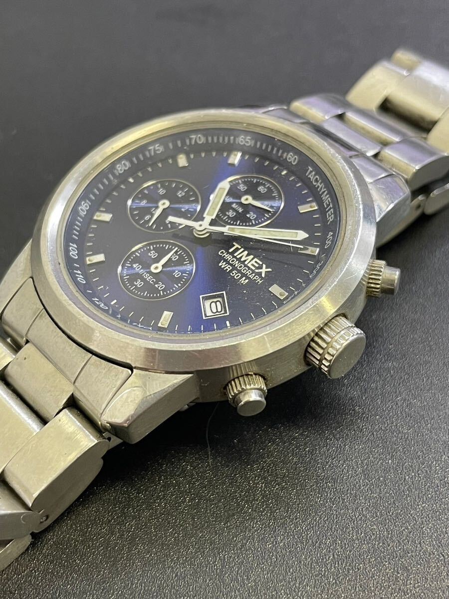TIMEX タイメックス SR927 W CELL クロノグラフ デイト ブルー文字盤 メンズ クオーツ 電池式 腕時計 動作未確認の画像2