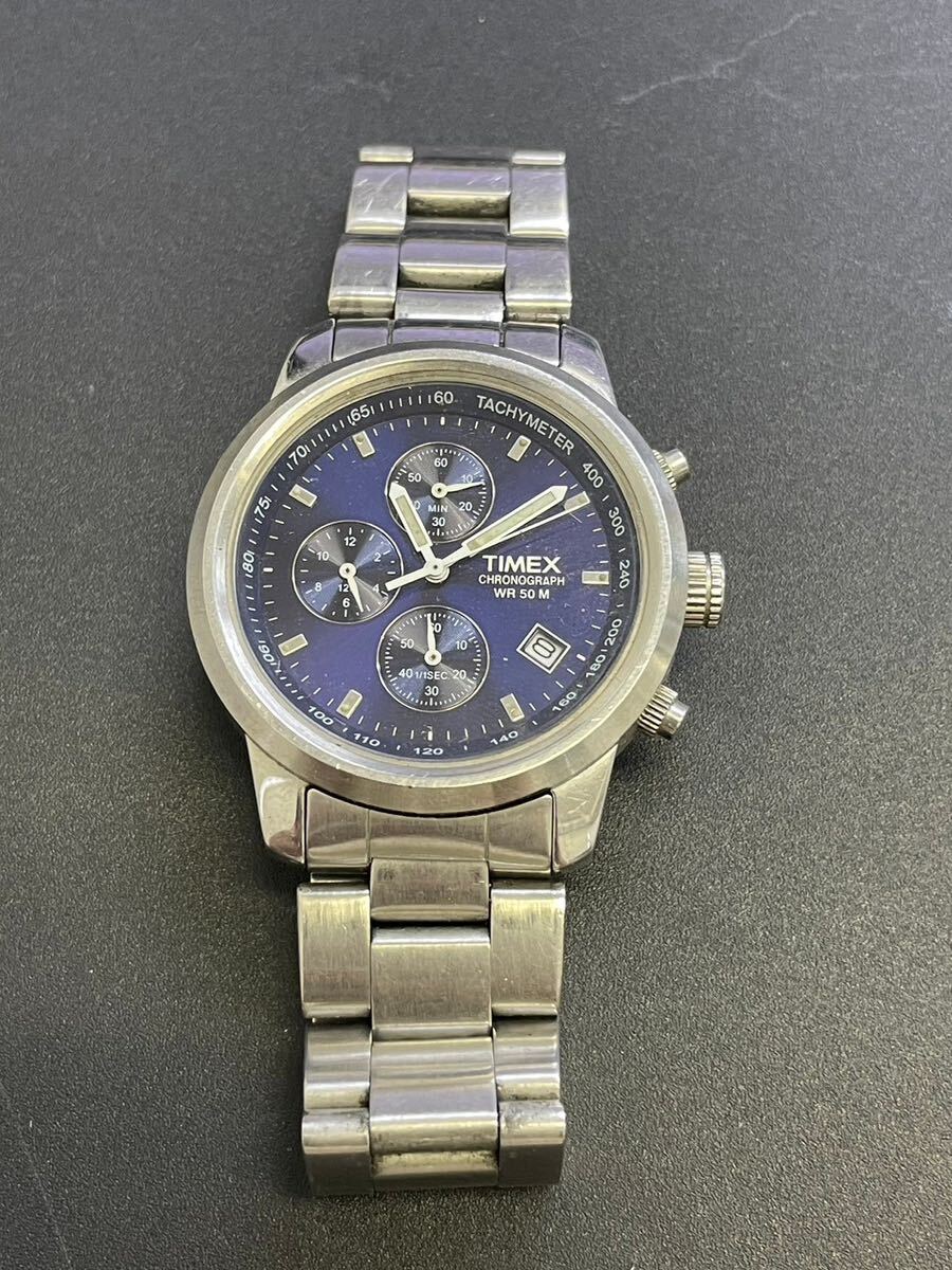 TIMEX タイメックス SR927 W CELL クロノグラフ デイト ブルー文字盤 メンズ クオーツ 電池式 腕時計 動作未確認の画像3