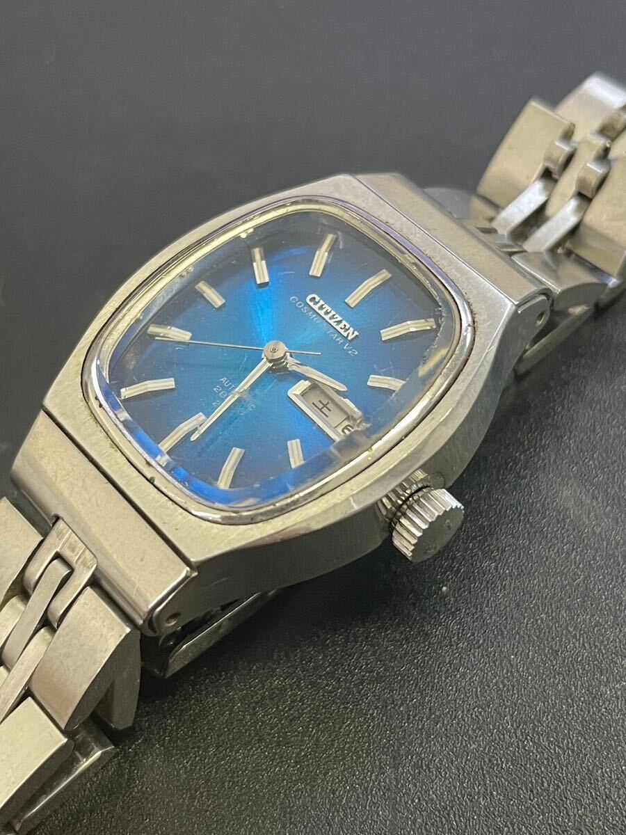 CITIZEN シチズン COSMO STAR V2 コスモスター 4-660781YO 21石 デイデイト ブルー文字盤 レディース 自動巻き 腕時計 動作確認済み_画像2