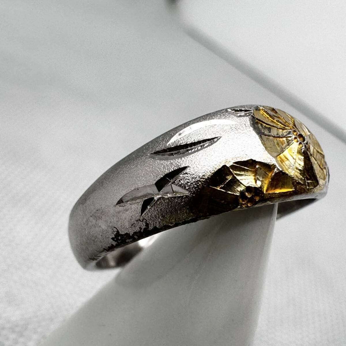 祝御金婚 御在位50年 純銀 Pt1000 ヴィンテージ 切子 リング シルバー silver 銀製 昭和レトロ 指輪 TIA 重量3.8g サイズ13号の画像3