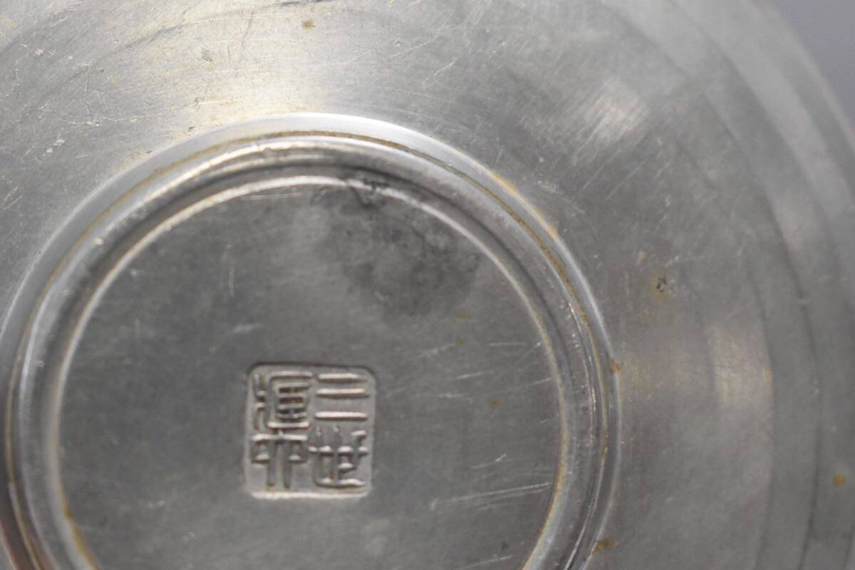 【英】A877 時代 秦蔵六 純錫圓式茶托6件 共箱 日本美術 錫製 煎茶道具 骨董品 美術品 古美術 時代品の画像6