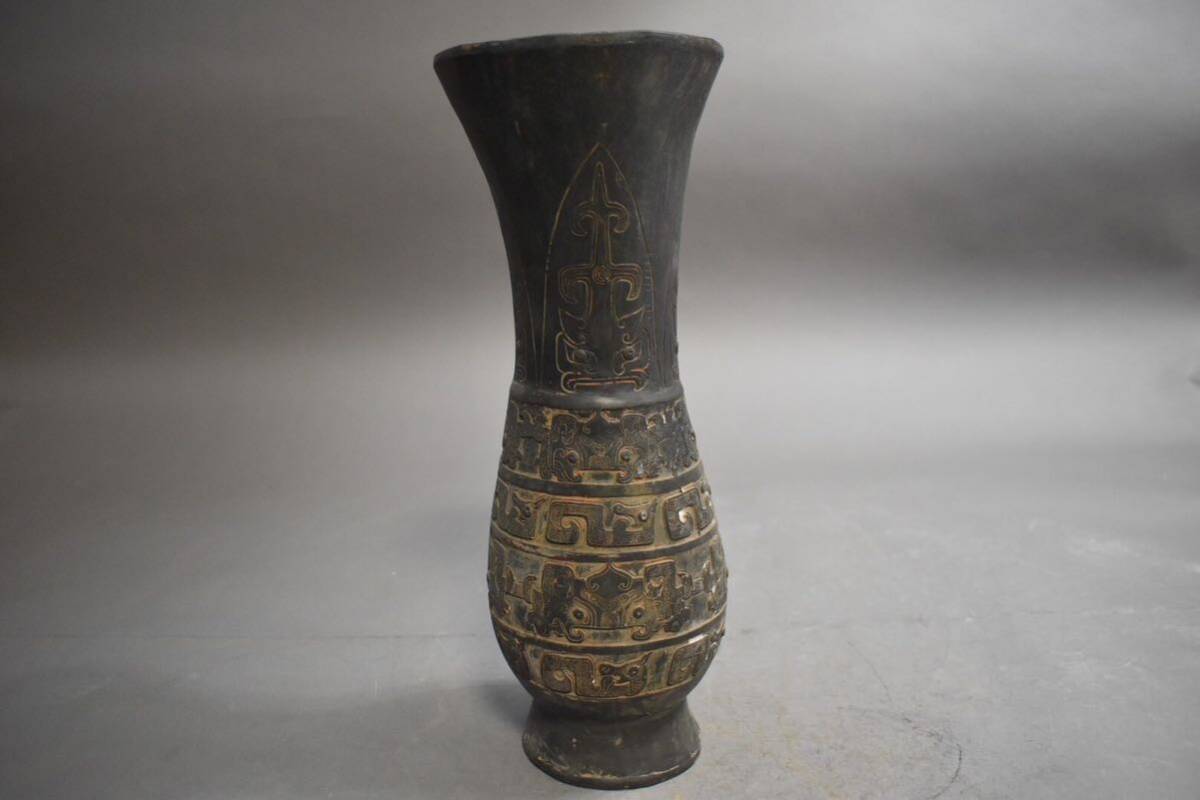【英】A955 時代 銅花瓶 H34.6㎝ 中国美術 朝鮮 銅製 銅器 花器 花入 骨董品 美術品 古美術 時代品 古玩_画像1