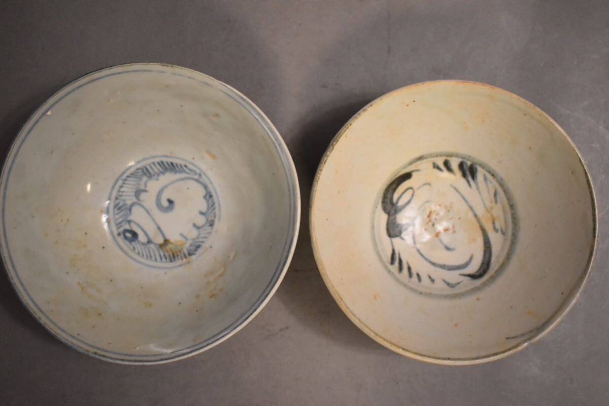 【英】A963 明末 染付碗2件 中国美術 朝鮮 青花 食器 骨董品 美術品 古美術 時代品 古玩の画像2