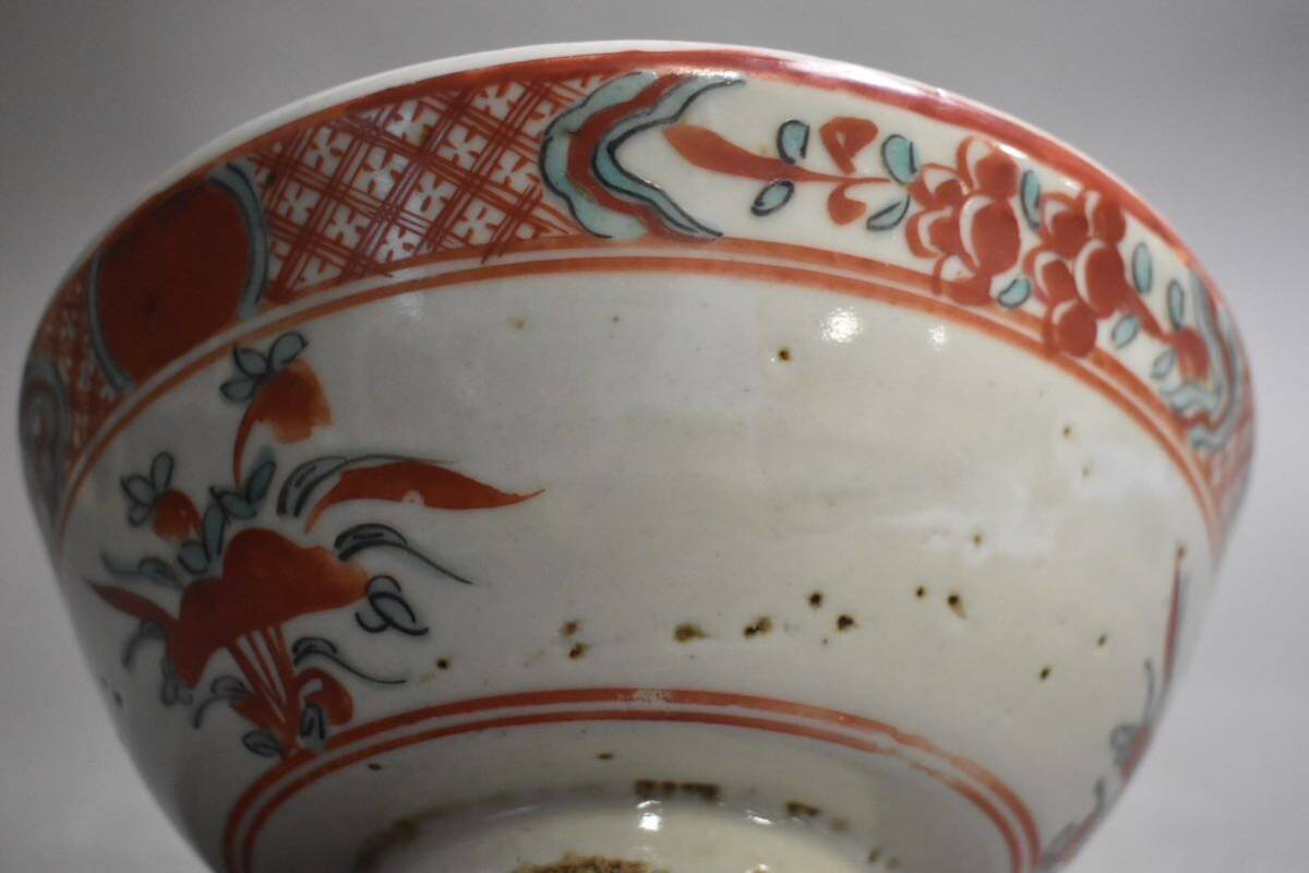 【英】A1099 時代 呉須赤絵菓子鉢 中国美術 朝鮮 色絵 食器 鉢 骨董品 美術品 古美術 時代品 古玩の画像6