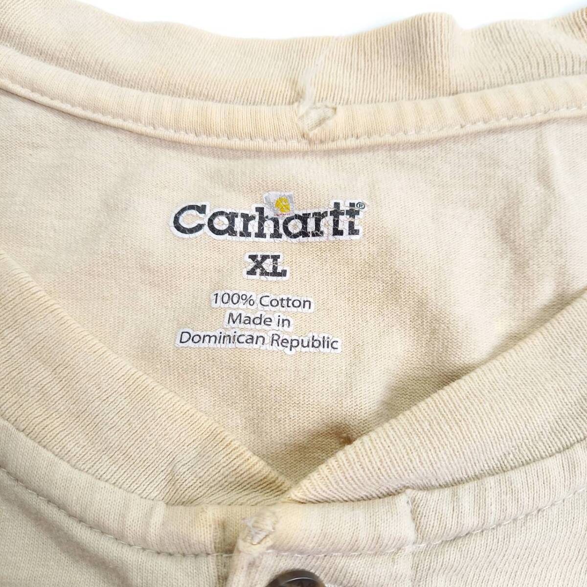 XL Carhartt Tシャツ 無地 ヘンリーネック ベージュ 半袖 リユース ultramto ts2160の画像3